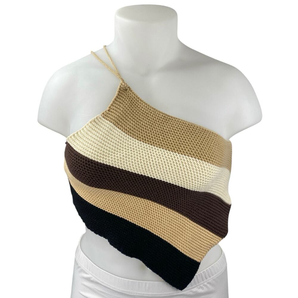 Le Lis Multicolor Striped Crochet Sleeveless Asymmetric Cami Camisole Tank Top L